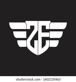 ZE Logo monogram with emblem and wings element design template