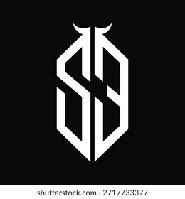 ZE Logo monogram with horn shape isolated black and white design template on black background