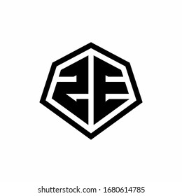 ZE monogram logo with hexagon shape and line rounded style design template isolated on white background
