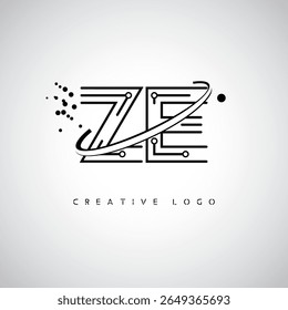 ZE Orbit Monogram Logo – Futuristic Minimal Letter mark with Circular Line Art, Tech-Inspired Dots and Space Motion Concept for Modern Branding Identity