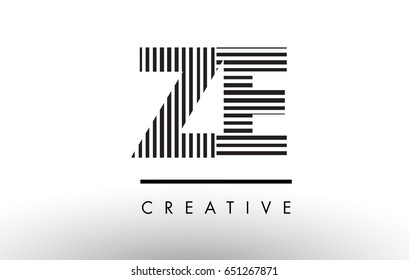 ZE Z E Black and White Letter Logo Design with Vertical and Horizontal Lines.