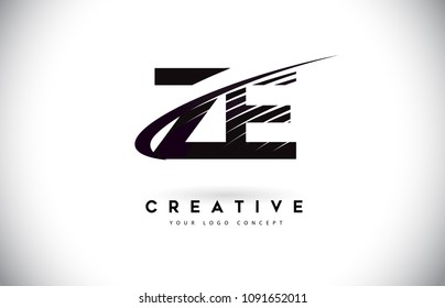 ZE Z E Letter Logo Design with Swoosh and Black Lines. Modern Creative zebra lines Letters Vector Logo