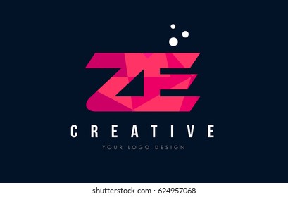 ZE Z E Purple Letter Logo Design with Low Poly Pink Triangles Concept