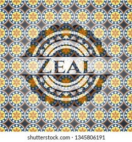 Zeal arabic style badge. Arabesque decoration.
