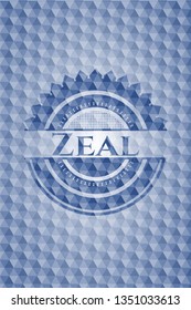 Zeal blue emblem with geometric background.
