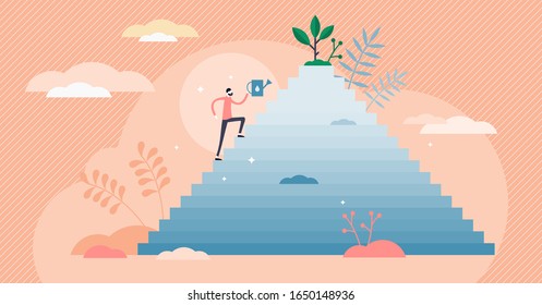 Zeal concept, flat tiny person vector illustration. Enthusiastic determination on the way to success. Putting in hard work and energy for reaching goals and growth. Courage and competitive attitude.