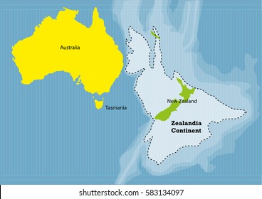 Zealandia continental fragment also known as New Zealand continent or Tasmantis near Australia 