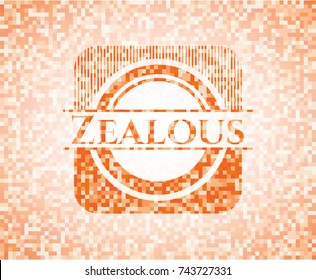 Zealous abstract orange mosaic emblem with background