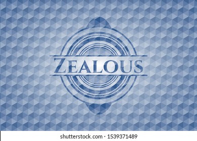Zealous blue emblem with geometric pattern background. Vector Illustration. Detailed.