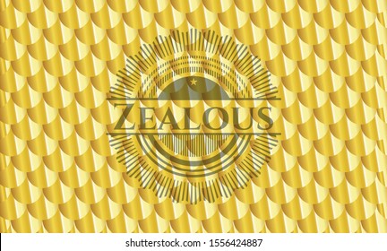Zealous gold badge. Scales pattern. Vector Illustration. Detailed.