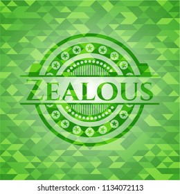 Zealous green emblem with triangle mosaic background
