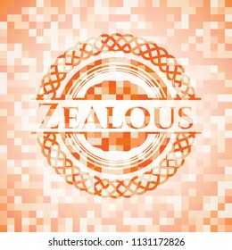 Zealous orange mosaic emblem with background
