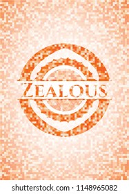 Zealous orange mosaic emblem with background