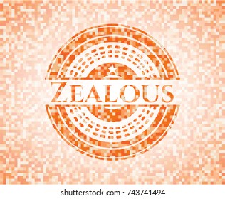 Zealous orange mosaic emblem with background
