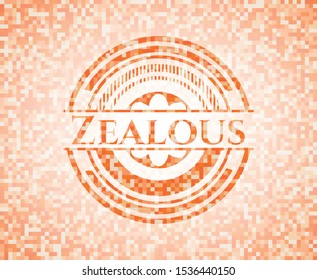 Zealous orange mosaic emblem. Vector Illustration. Detailed.