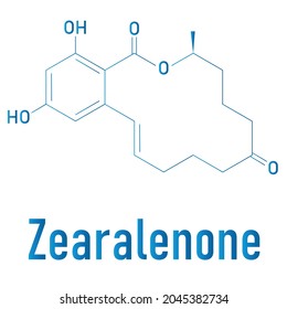 Zearalenone (ZEN) mycotoxin molecule skeletal formula. Produced by some Fusarium and Gibberella species.