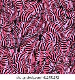 Zebra with abstract pink background. Seamless pattern. Wild animal texture. design trendy fabric texture,  illustration.