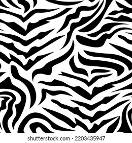 Zebra abstract seamless pattern. Animal skin vector background. Black and white texture