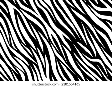 Zebra abstract seamless pattern. Black and white stripes, repeating background. Vector printing for fabrics, posters, banners. 