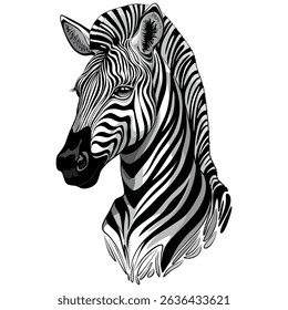 Zebra African Wild  Animal Beautiful Portrait vector illustration isolated on white 