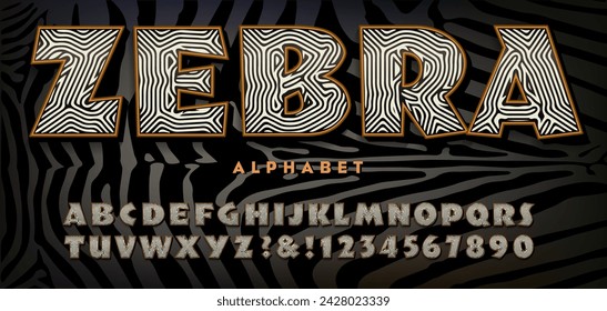 Zebra alphabet; an all capitals lettering style with zebra stripes