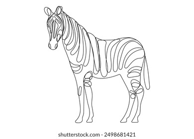 Zebra Animal Abstract Doodle Sketch One Line Drawn Editable Vector Illustration. Monoline Outline Mascot Zebra Animal Portrait Line Silhouette Design. Wild Stripe Zebra Symbol Line Art Decoration.