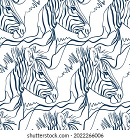 Zebra Animal Art Line, Vektorgrafik des modernen, nahtlosen Musters, weiß 