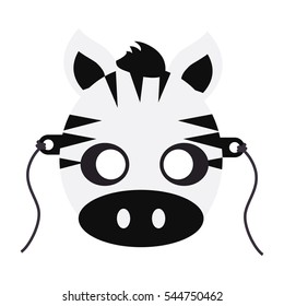 Zebra animal carnival mask vector illustration in flat. Striped black and white mammal. Funny childish masquerade mask isolated on white. New Year masque for festivals, holiday dress code for kids