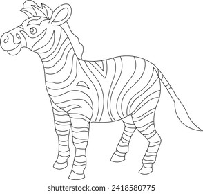 Zebra animal cartoon black and white vector line art illustration