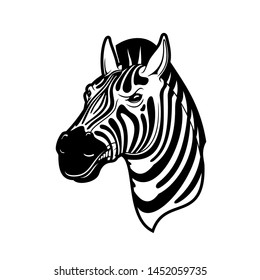 Zebra animal icon of African safari, zoo and hunting sport vector design. Head of wild horse or equid with black and white stripes, angry face and mohawk crest mane