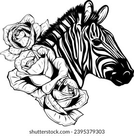 Zebra animal illustration, vector black and white
