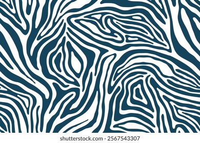 Zebra animal pattern. Organic stripes texture vector natural background. Indigo blue color. Exotic tiger print. Safari stylish pattern. Savannah fashion. Zebra or tiger animal Print. Fabric textiles.