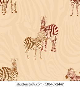 Zebra Animal Seamless Pattern illustration On Beige Print Background Wallpaper 