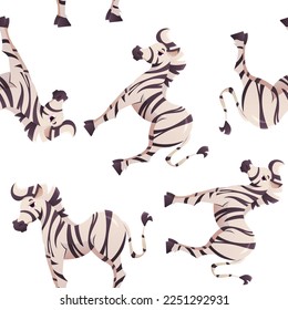Zebra Animal Seamless Pattern On White. Cute Kids Cartoon Bckground.