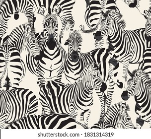 Zebra Animal Wildlife Safari Seamless Pattern Background Texture Beautiful Hand Draw Zebra Vector Illustration 