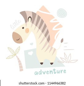Zebra baby cute print. Sweet zoo animal. Mother and child fashion child vector. Cool african safari illustration for nursery t-shirt, kids apparel, invitation, simple scandinavian child design