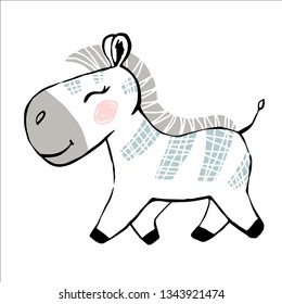 Zebra baby girl cute print. Sweet zoo. Cool african animal illustration for nursery t-shirt, kids apparel, party and baby shower invitation. Simple child design. Summer time