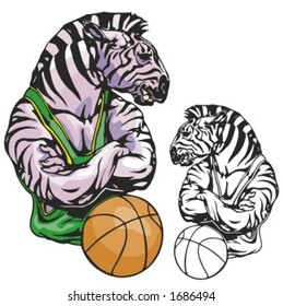 Zebra Basketball Mascot. Great for t-shirt designs, school mascot logo and any other design work. Ready for vinyl cutting.