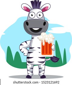 Zebra mit Bier, Illustration, Vektorgrafik auf weißem Hintergrund.