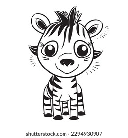 Zebra , Black and white coloring pages for kids, simple lines, cartoon style, happy, cute, funny, animal in the world