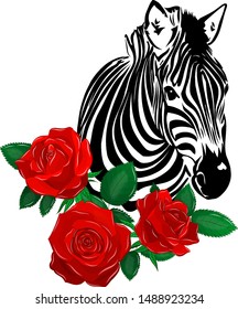 Zebra black white with red roses