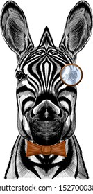 Zebra black and white smart with butterfly and glasses gentleman