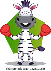 Cebra con guantes de boxeo, ilustración, vector sobre fondo blanco.