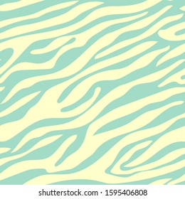 Zebra. Bright yellow and green print, mint tint background. Seamless ornament in vector. Fashion pattern, Wallpaper, fabric.