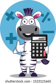 Zebra with calculator, illustration, vector on white background.