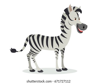 Zebra cartoon character. Funny zebra horse flat vector isolated on white. African fauna. Zebra icon. Wild animal illustration for zoo ad, nature concept, children book illustrating