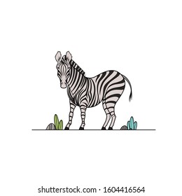 Zebra cartoon colorful vector stock illustration for coloring book. African wild animal concept for coloring page. Zebra cartoon tattoo sketch. Vector illustration of zebra.