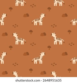Zebra cartoon so cute. On tree mountain grass background. Pattern seamless vector illustration. 