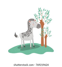 zebra cartoon in forest next to the trees in colorful silhouette