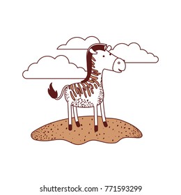 zebra cartoon in outdoor scene with clouds in color sections silhouette